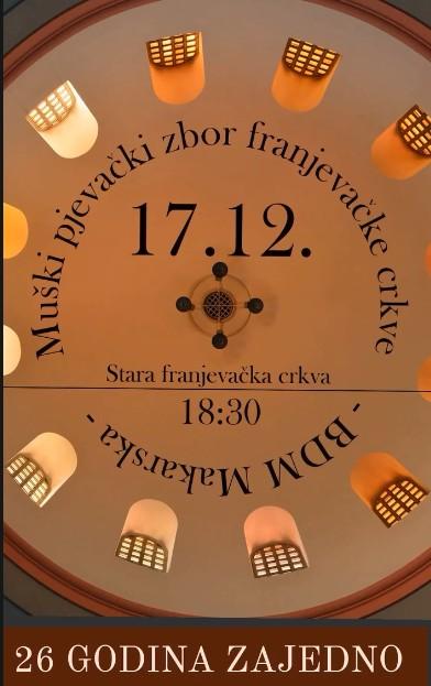 Najava koncerta povodom 26 godina djelovanja muškog zbora crkve BDM Makarska