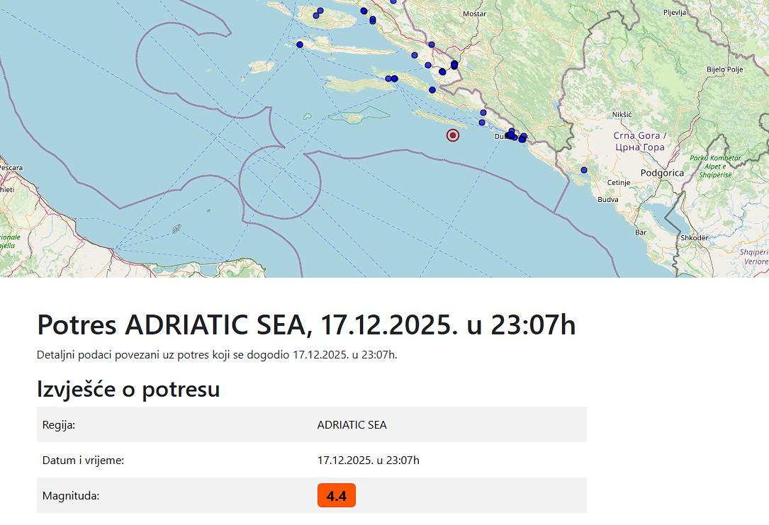 Potres jačine 4,4 po Richteru osjetio se i u Makarskoj