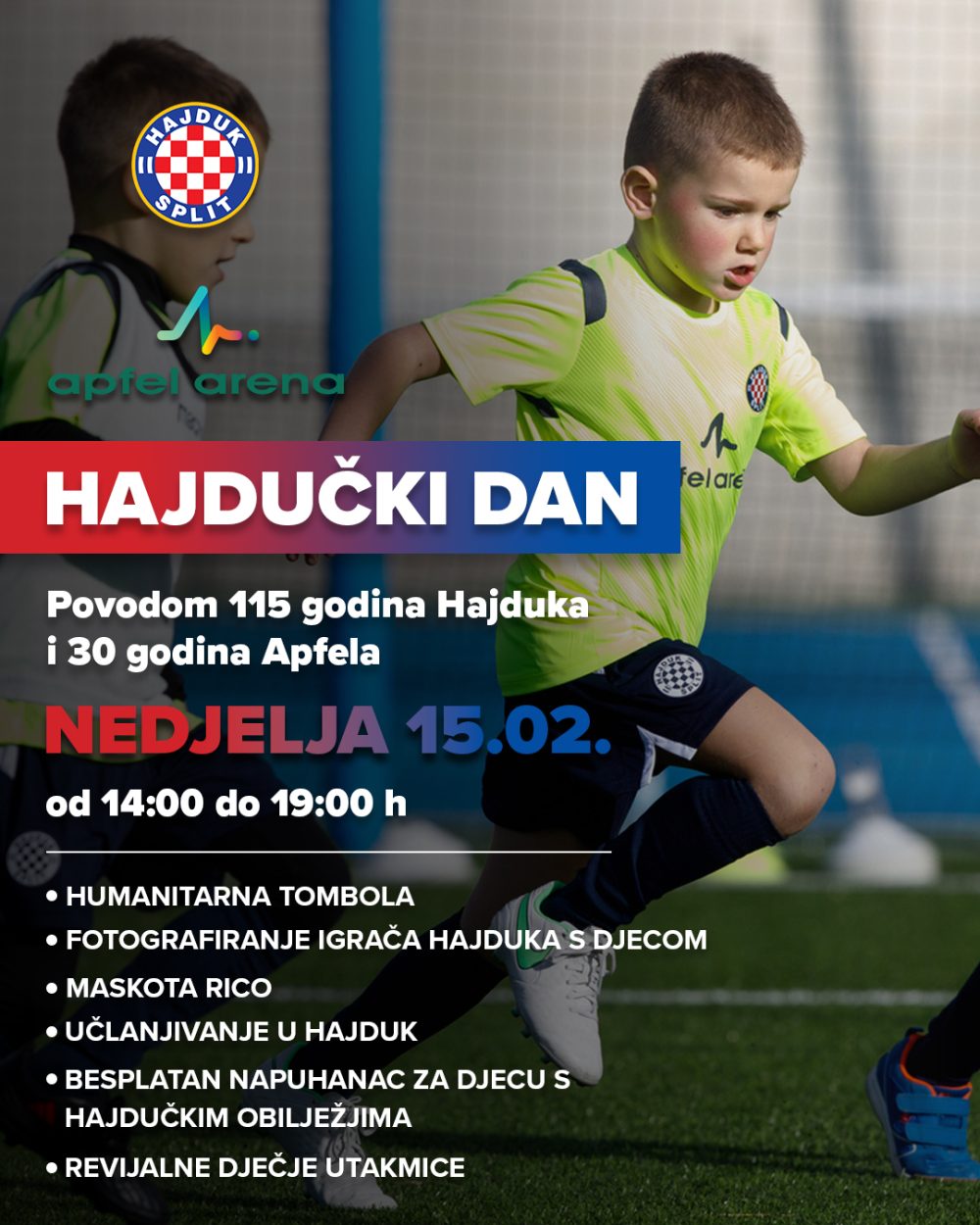 Hajdučki dan u Apfel Areni u nedjelju, 15. veljače