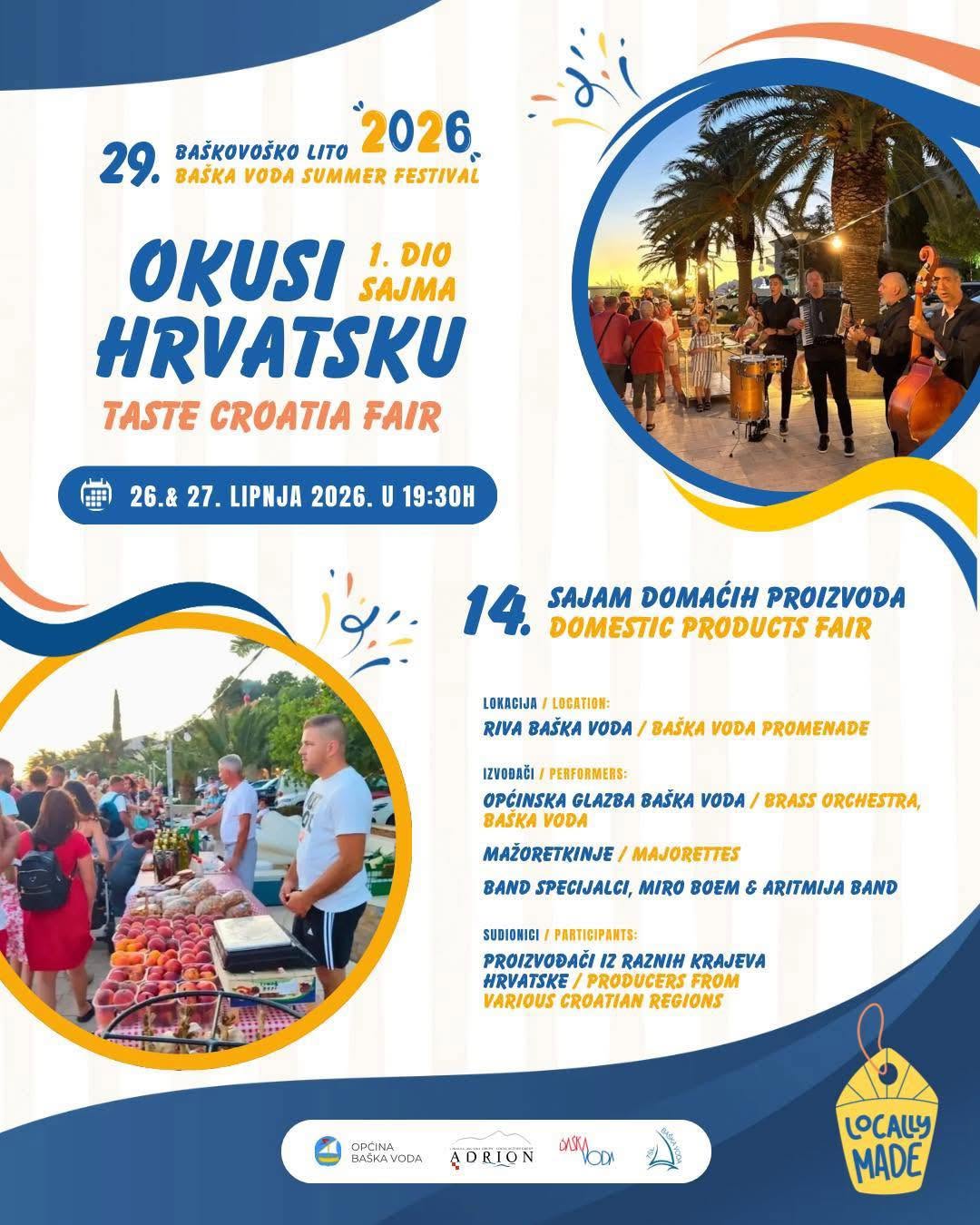 ČETVRTAK I PETAK 26. I 27. LIPNJA U 19:30 „Okusi Hrvatsku” vraćaju se na rivu u Baškoj Vodi