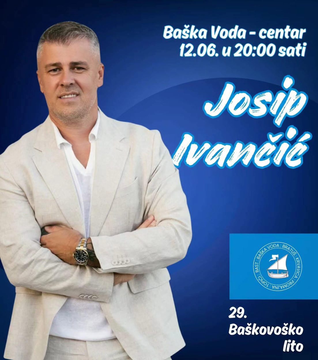 PETAK, 12. LIPNJA u 20:00 Josip Ivančić u Baškoj Vodi