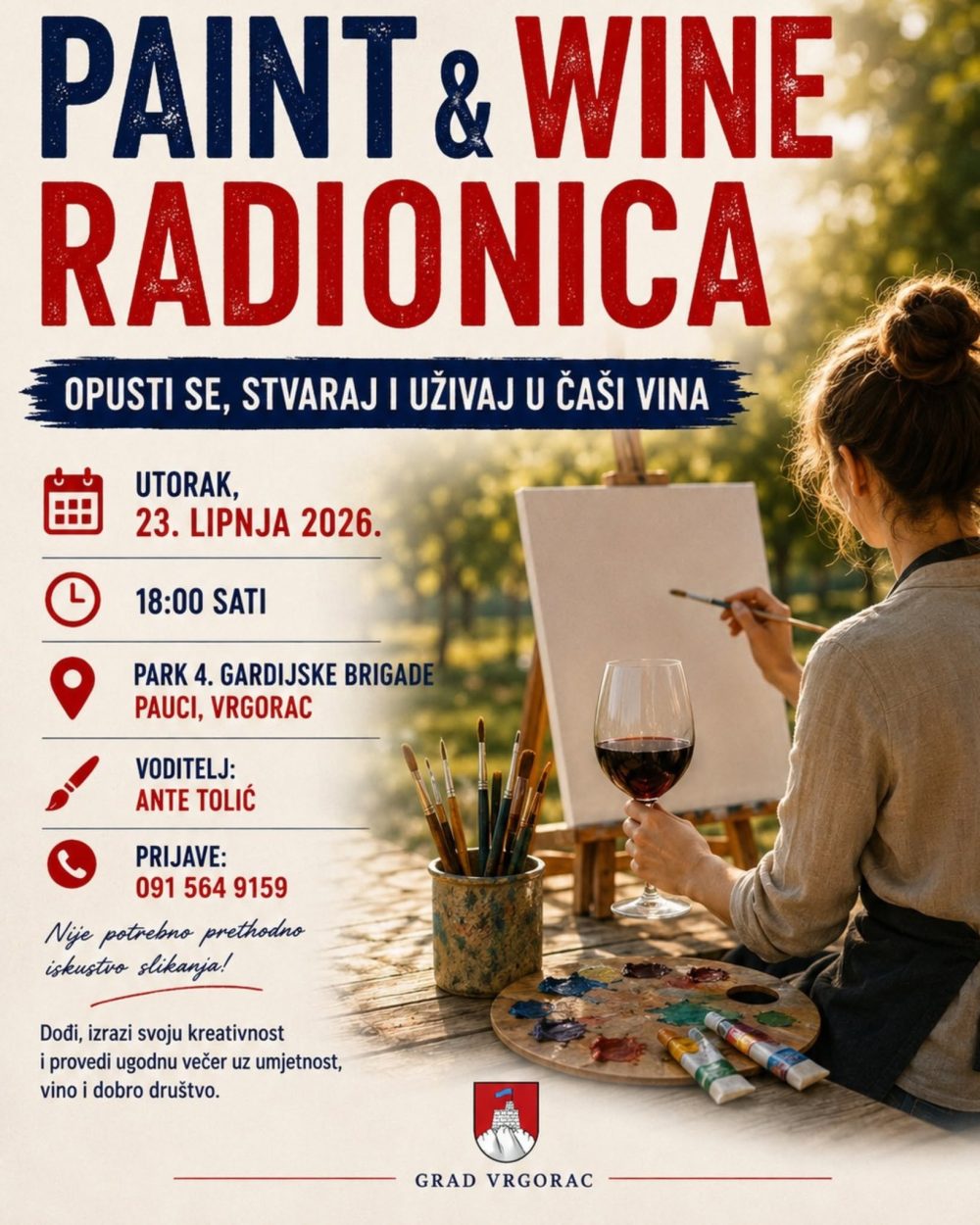 UTORAK, 23. LIPNJA OD 18:00 Vrgorac organizira Paint & Wine radionicu