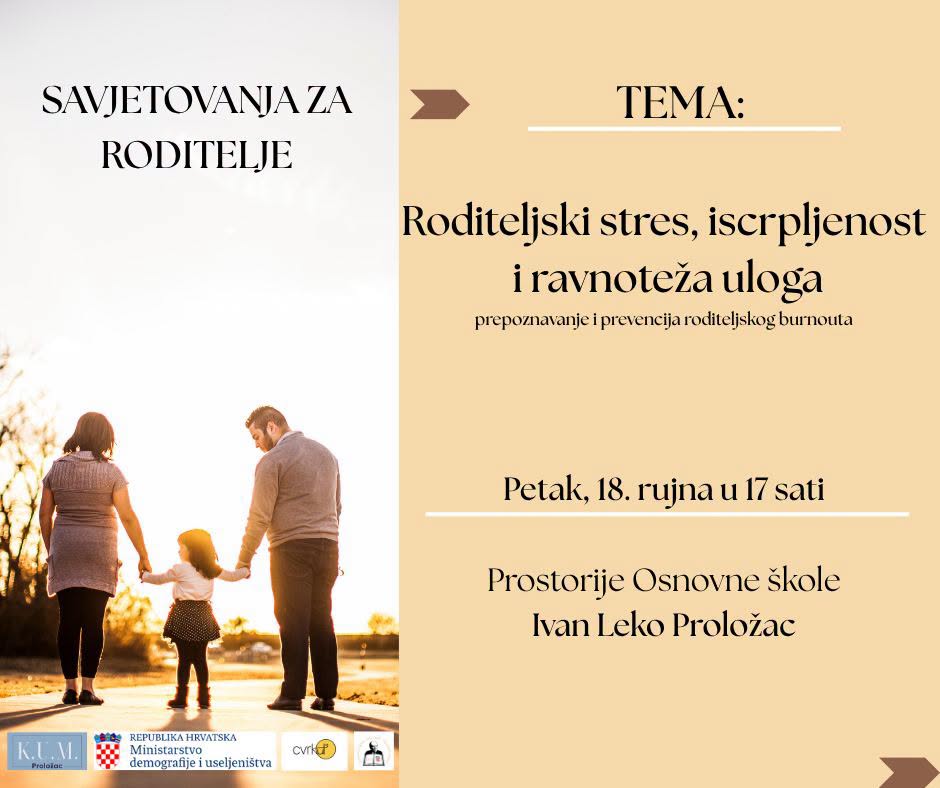 Savjetovanje za roditelje, Proložac – 18. rujna u 17:00